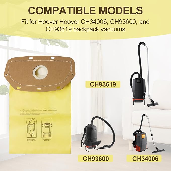 AH10232 Type CB1A Allergen Filtration Backpack Vacuum Bag Fit for Hoover Backpack Vacuum CH34006, CH93600, and CH93619(5 Pack)