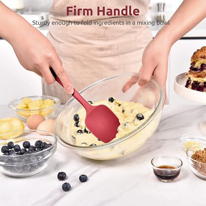 U-Taste Silicone Cooking Spoon Spatula: 480ºF Heat Resistant Food Grade 11.38" Flexible Rubber Kitchen Spoonula, Seamless Pastry Bowl Scraper for Mixing Stirring Scraping in Nonstick Cookware (Red)
