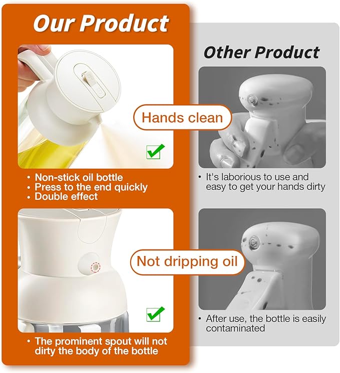 YARRAMATE Large Capacity 2 in 1 Oil Sprayer for Cooking with Measuring, 18oz/550ml Olive Oil Dispenser for Kitchen, Food-grade Oil Spritzer Bottle for Air Fryer, Salad BBQ (Creamy White)