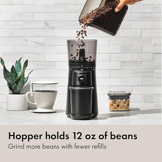 OXO Brew Conical Burr Grinder - Matte Black, Stainless Steel Burrs, One-Touch Automatic Smart Grind