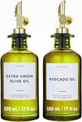 Green Glass Olive Oil Dispenser Bottle For Kitchen, Avocado Oil Dispenser Set, Modern Decor, Gold Kitchen Accessories for Home, Airbnb, Cafe (Gold, Set of 2)