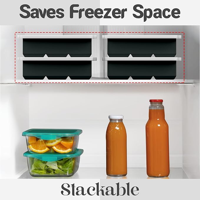 KitchFort Large Silicone Ice Cube Tray (2-Pack), Easy Release 2" Big Ice Cubes - Cocktail, Whiskey Ice Cubes Mold - Ice Trays for Freezer with Lid - Stackable Silicone Ice Tray - Black
