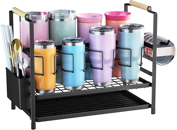 Housolution Water Bottle Organizer Drying Rack for 10 to 40 oz Cups, Multifunctional 8 Slots Tumbler Organizer Cup Holder Rack Compatible with Stanley, Owala, Simple Modern and Other Brands