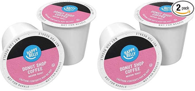 Amazon Brand - Happy Belly Medium Roast Coffee Pods, Donut Style, Compatible with Keurig 2.0 K-Cup Brewers, 100 Count (Pack of 2)