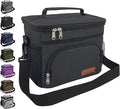 ExtraCharm Insulated Lunch Bag for Women/Men - Reusable Lunch Box for Office Picnic Hiking Beach - Leakproof Cooler Tote Bag Organizer with Adjustable Shoulder Strap for Adults - Black