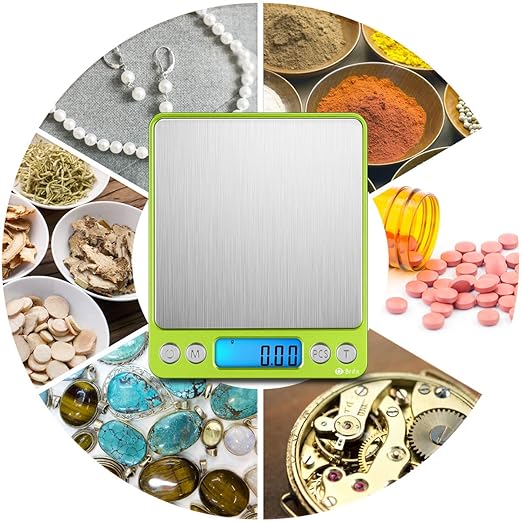 AMIR Digital Kitchen Scale, 500g-0.01g Mini Pocket Jewelry Scale, Cooking Food Scale with Backlit LCD Display, 2 Trays, 6 Units, Auto Off, Tare, Stainless Steel (Battery Included)