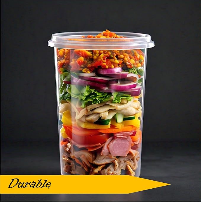 Mr Miracle Deli Containers with Lids - 48 Pack of 32 oz Clear Airtight Reusable Plastic Food and Multi-Purpose Containers - Microwave, Freezer, and Dishwasher Safe