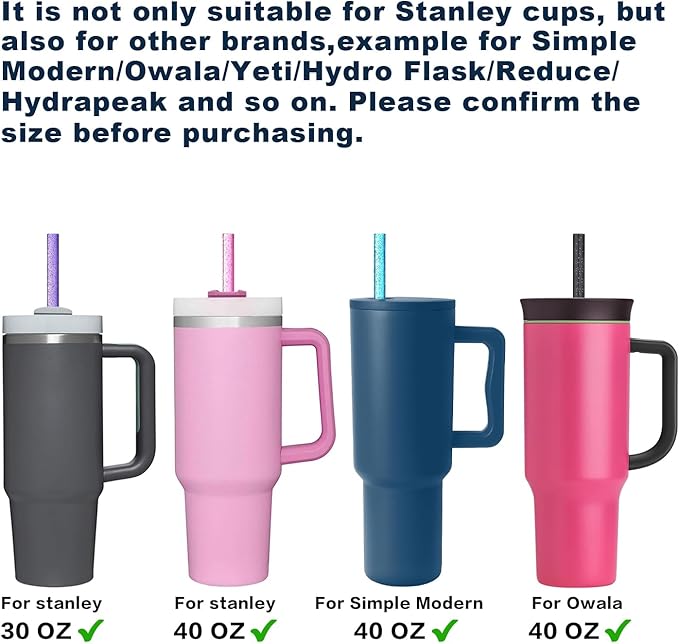 Replacement Straw for Stanley Cup 40 oz 30 oz 64 oz Tumbler, 10 Pack 12.13-In Long Reusable Straw with Cleaning Brush, Color, Dishwasher Safe, Plastic Straw for stanley cup accessories