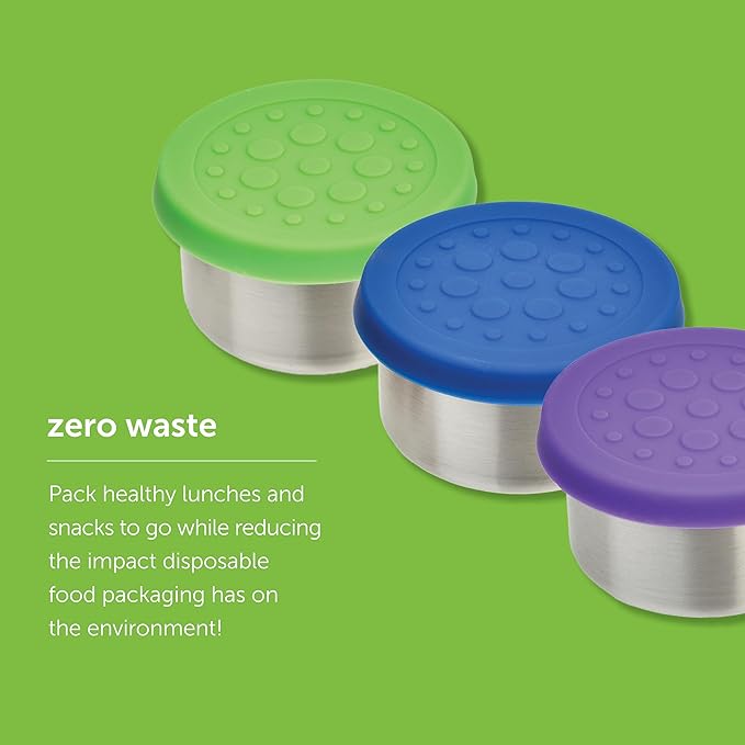 LunchBots 2.5 oz Stainless Steel Dressing Container for Condiments, Dips, Snacks, Dipping Sauce Cups with Silicone Lid, Fits in Lunch Bags and Bento Boxes - Set of 2 (Blue)