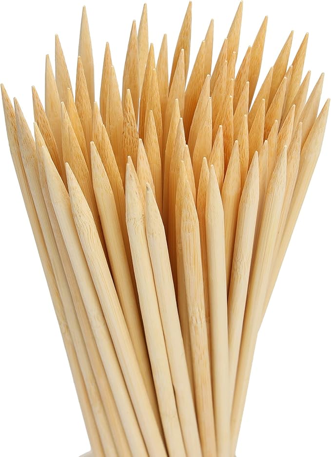 HANSGO 8Inch Natural Bamboo Skewers, with 5PCS Food Prep Gloves, 100PCS Wooden Skewers for Appetizers, Fruit, Kabobs, Grilling Kebabs, Corns, Cocktail Picks for Drinks, Sturdy & Durable