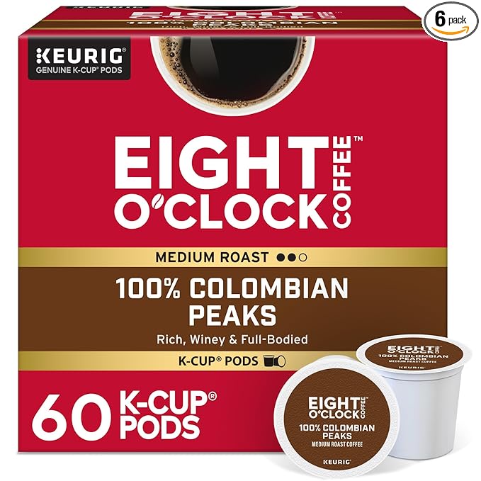 Eight O'Clock Coffee Colombian Peaks Keurig Single-Serve K-Cup Pods, Medium Roast Coffee, 60 Count