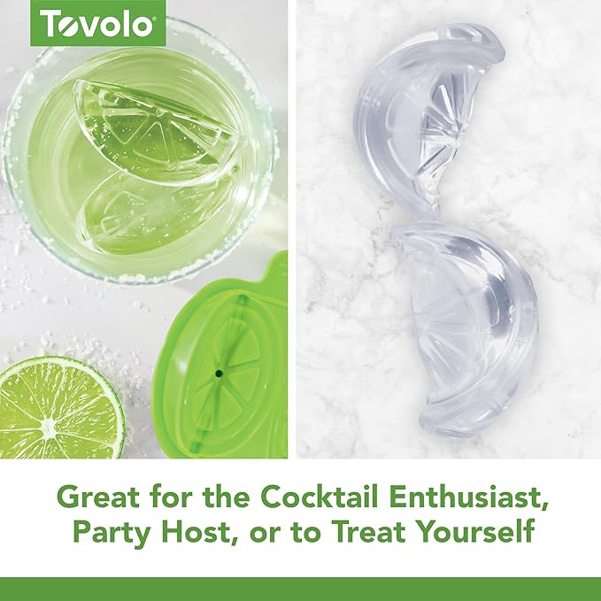 Tovolo Lime Wedge Ice Mold 2 Pack Fun Cocktail Ice Molds for Whiskey, Fruit Ice Wedge Mold Perfect for Cocktails Mocktails Summer Lemonade, Slow Melting BPA Free Silicone Ice Wedge Molds Lime Green