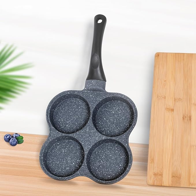 Buecmue Rustless Egg Frying Pan | 4-Cup Nonstick Easy Clean Egg Cooker Omelet Pan For Breakfast Swedish Pancake, Plett, Crepe Pan Gas Stove and Other Stoves Cookware