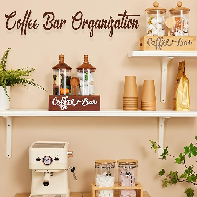 YangbagaGlass Sugar Coffee Canister for Ground Coffee,2×55OZ Coffee Containers with Wood Handle Shelf Coffee Station Coffee Bar Accessories Organizer Decor, Cereal Containers Storage with Wood Scoop