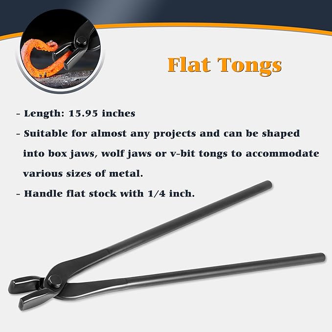 Blacksmith Tongs Knife Making Tongs Set V-Bit Blade Tongs, Flat Tongs, Blade Tongs, Wolf Jaw Tongs, Assembled Blacksmithing Bladesmith Steel Forge Tongs (4PCS)