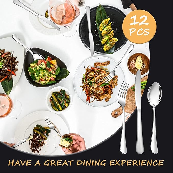 Silverware Set,SANTUO Stainless Steel Knives Spoon Forks Set for Home, Kitchen and Restaurant, Mirror Polished& Dishwasher Safe (24pcs-Dinner knives set)