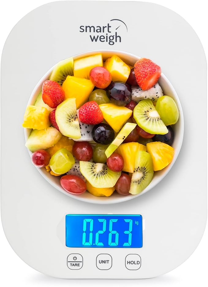 Smart Weigh White Digital Kitchen Scale for Cooking, Weight Loss, Calorie Tracking, Baking, Food Portion Control, and Meal Prep - Accurate Measurements in Grams and Ounces