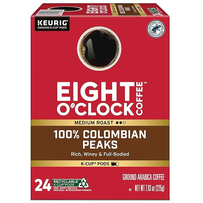 Eight O'Clock Coffee Colombian Peaks Single-Serve Keurig K-Cup Pods, Medium Roast Coffee Pods, 96 Count