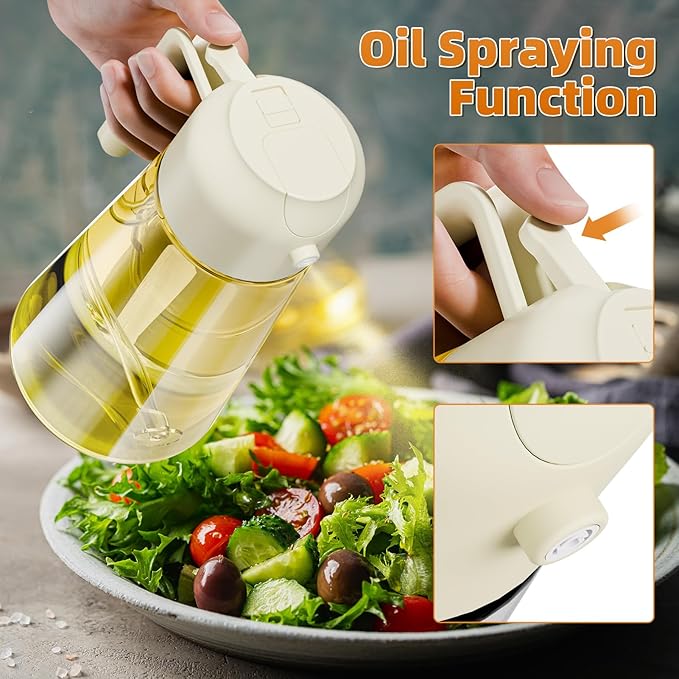 Marbrasse Oil Dispenser for Kitchen,20 OZ /600ml Leakproof Glass Oil Bottle with Auto Flip Cap,Olive Oil Dispenser for Kitchen Cooking（Beige）