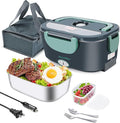 Electric Lunch Box for Adults, 80W Heated Lunch Box, 1.5L Stainless Steel Container | 12V/24V (Car/Truck) & 110V (Office/Home) | with Fork&Spoon and Insulated Carry Bag