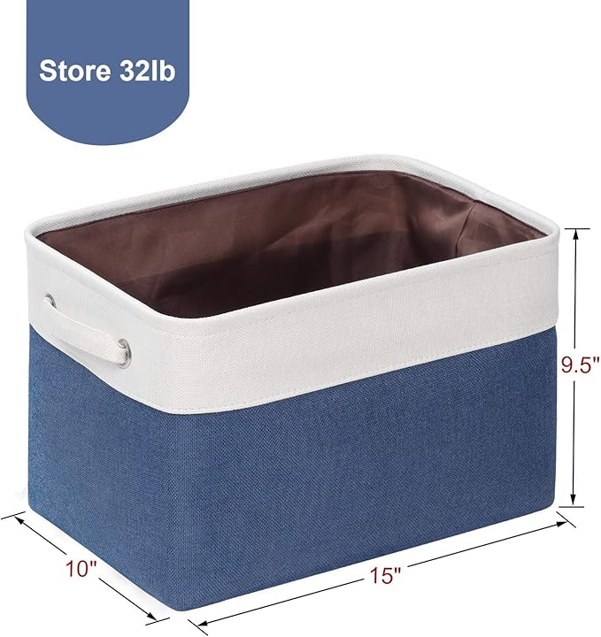 Kntiwiwo Foldable Storage Bin Collapsible Fabric Storage Basket Cube with Durable Handles Closet Organizer Bins for Organizing Shelves Drawers, Set of 3, 15" x 10" x 9.5", Blue
