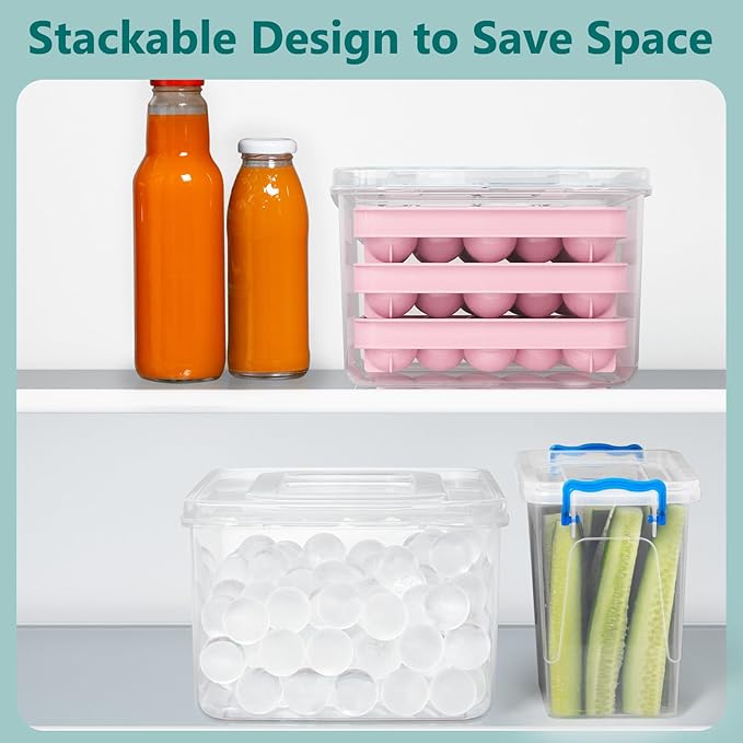 3 Pack Ice Trays for Freezer, 99 PCS Ice Cube Tray with Lid and Bin, Round Ice Cube Mold, Circle Ice Maker for Chilling Drinks (0.8 inch, Pink)