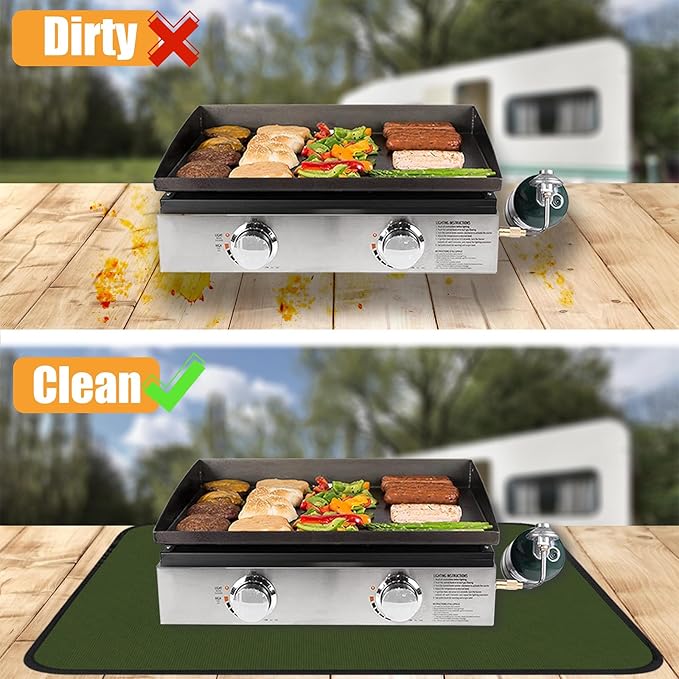 24x31in Heat Resistant Grill Mats for Outdoor Grill to Protect Your Prep Table and Outdoor Grill Table - Fire Proof & Water Proof & Oil Proof BBQ Mat - Green（1mm）