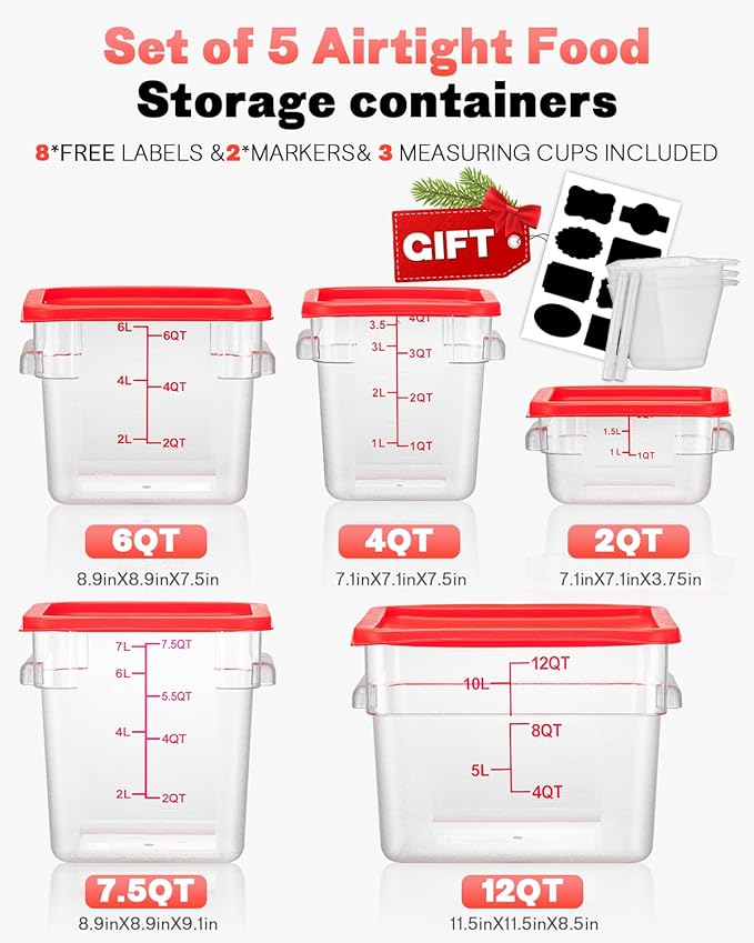 6QT NSF Food Storage Containers: 8 PCS [Food Grade][Hot&Cold Resistant] Commercial Clear Square Food Storage Containers with Scales Handles for Home Restaurant Kitchen Proof Dough (Green)