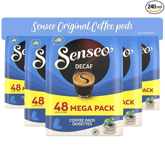 Senseo Decaf Medium Roast Coffee Pods – 240 Count (5 Packs) – Smooth & Balanced Flavor with Rich Crema – Single-Serve Compostable Coffee Pads Compatible with Senseo & PeleCom Machines