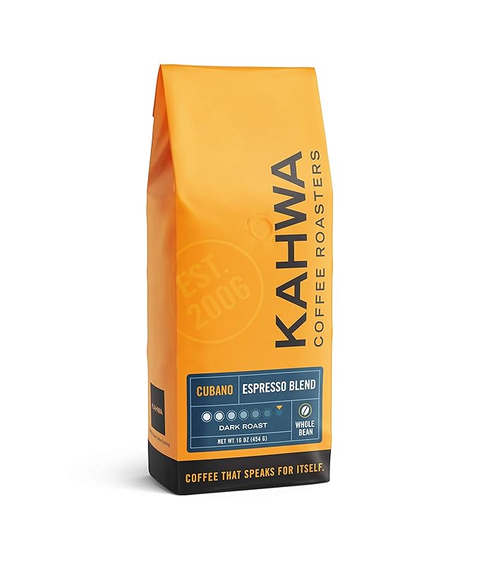 Kahwa Cuban Coffee Beans, Cubano Dark Roast Espresso Blend, Whole Bean Coffee, 1 lb Bag