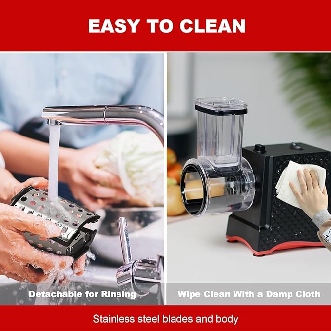 YOTAN Electric Cheese Grater, Electric Slicer Shredder with 6 Blades, 250W Salad Shooter, Enlarged Inlet and Dispenser, Automatic Vegetable Slicer for Cheeses, Fruits, Vegetables