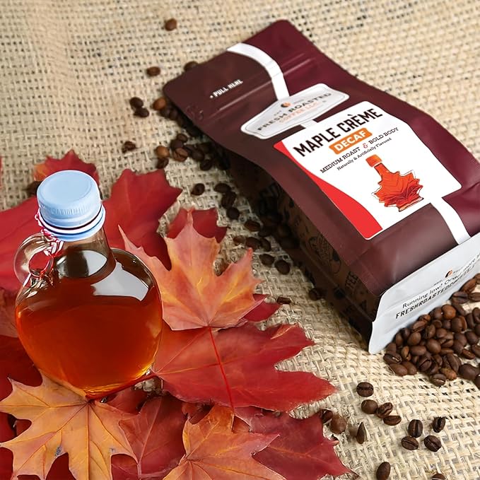 Fresh Roasted Coffee, Decaf Maple Crème Flavored Coffee, 12 oz, Medium Roast, Kosher, Whole Bean