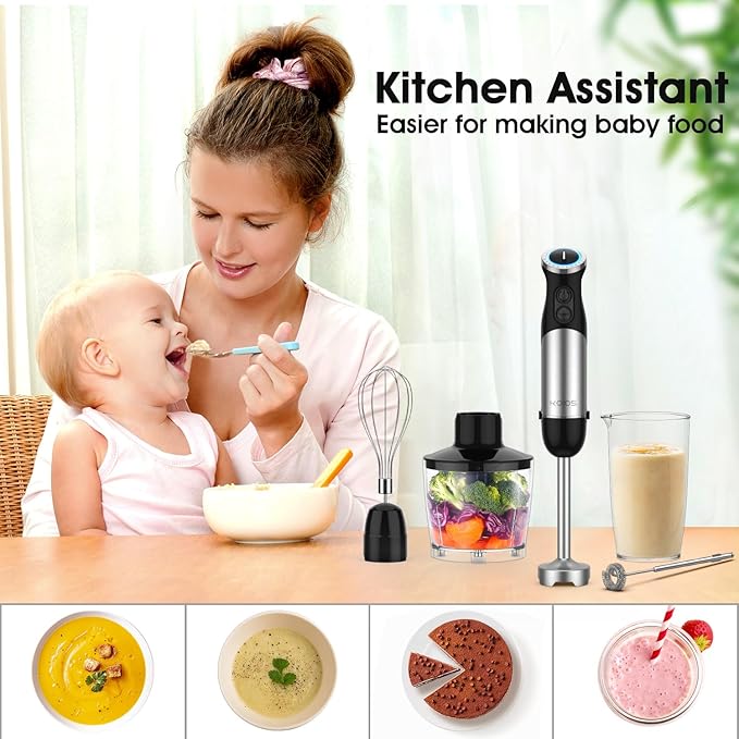 KOIOS Upgraded Immersion Blender Handheld, 1000W 12-Speed 5 in 1 Hand Mixer Stick Blender with 304 Stainless Steel Blade,Food Processor,Beaker,Egg Whisk&Milk Frother,Non-BPA,Smoothies Purée Baby Food