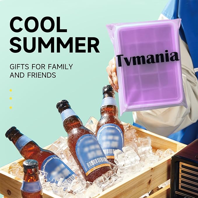 Tvmania Ice Cube Trays Set of 2, Easy Release 15 Flexible Silicone Ice Cube Molds with Removable Lid Reusable Freezer Ice Trays Stackable for Whiskey, Baby Food, BPA Free (purple)