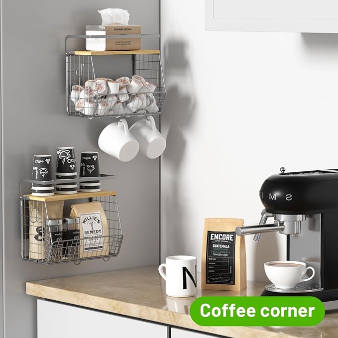 Magnetic Shelf for Fridge with Wood Lid, Fruit Potato and Onion Storage Bins, Pantry Organizers & Storage, Large Container Magnetic Spice Rack for Refrigerator, Kitchen Counter (Silver-gray, 1)