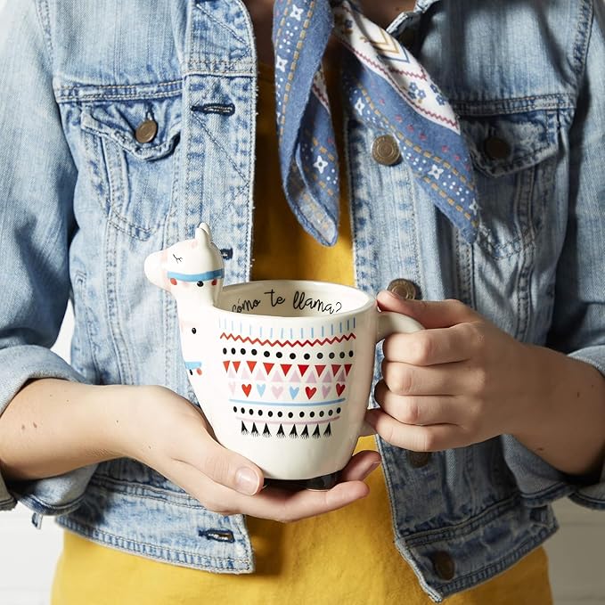 VOTUM Animal-Shaped Llama Coffee Mug, 18.6 fl. oz. - Handmade, Adorable Tea Cup with Printed Como Te Llama Writing - Premium Ceramic Gifts for Women & Men