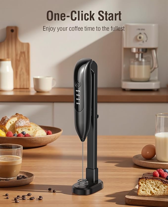 Electric Milk Frother Handheld: Rechargeable 3 Heads 3 Speeds Portable Stainless Steel Drink Foam Mixer with LED Digital Display for Milk Coffee, Lattes, Cappuccino, Matcha
