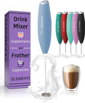 Elementi Milk Frother Wand - Powerful Hand Frother for Coffee - Handheld Electric Whisk, Milk Foamer, Mini Whisk & Coffee Blender for Frappe, Lattes, and Matcha (Pastel Blue)