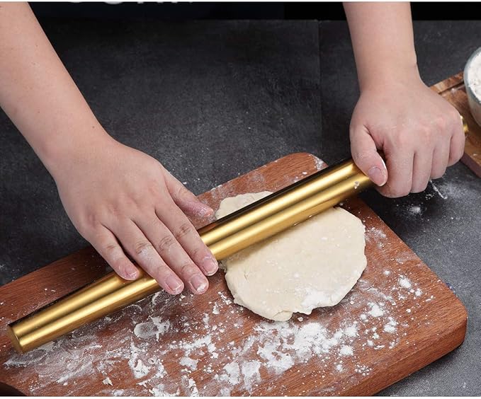 Berglander Gold Rolling Pin, 16.7 Inches Stainless Steel Matte Finish With Gold Titanium Plating Rolling Pin For Baking, Pizza, Dough, Pie, Cookie, Essential Kitchen Utensil Gift Ideas For Bakers.