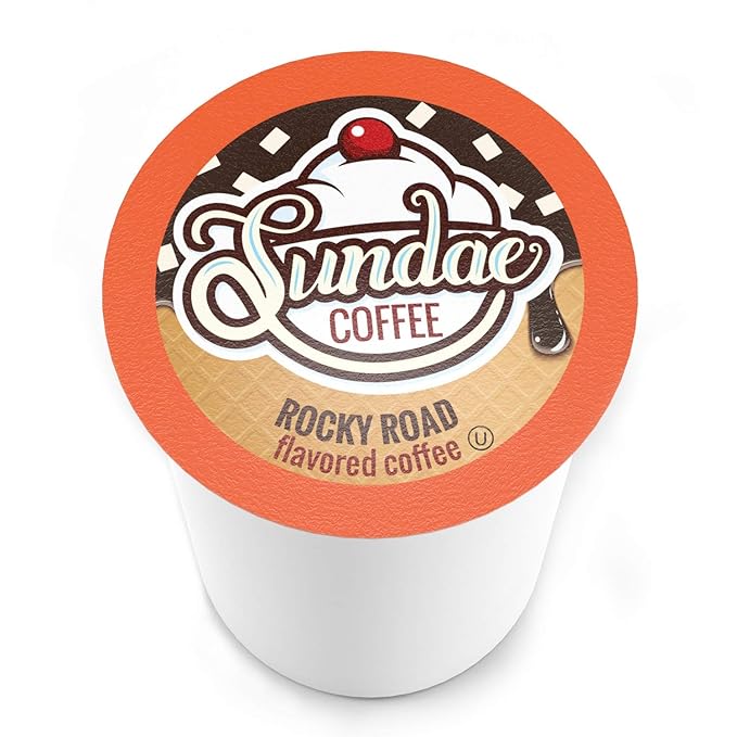 Sundae Ice Cream Flavored Coffee Pods, Compatible with 2.0 Keurig K-Cup Brewer, (Rocky Road) 48 Count