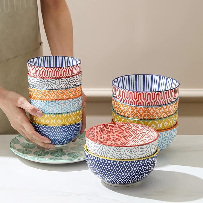 Selamica Ceramic 12 OZ Dessert Bowls Set, Ice Cream Bowls, 4.7 Inch Small Bowls for Ice Cream, Snack, Side Dishes, Microwave Dishwasher Safe, Set of 6