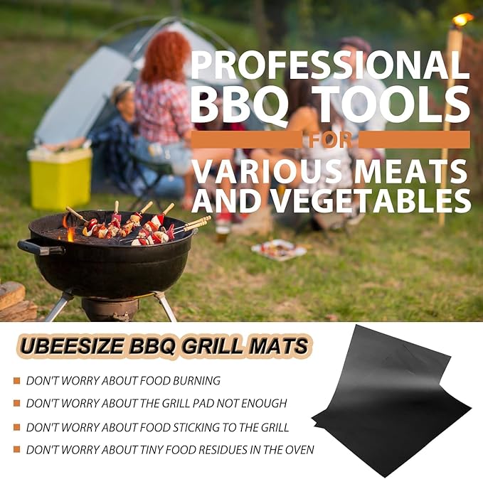 UBeesize 7 Pack Black Grill Mats for Outdoor Grill, Heavy Duty BBQ Grilling Matt & Oven Liners, Resuable, Easy to Clean, Works on Gas Charcoal Electric Grill, Smoker, Oven -15.75 x 13 Inch