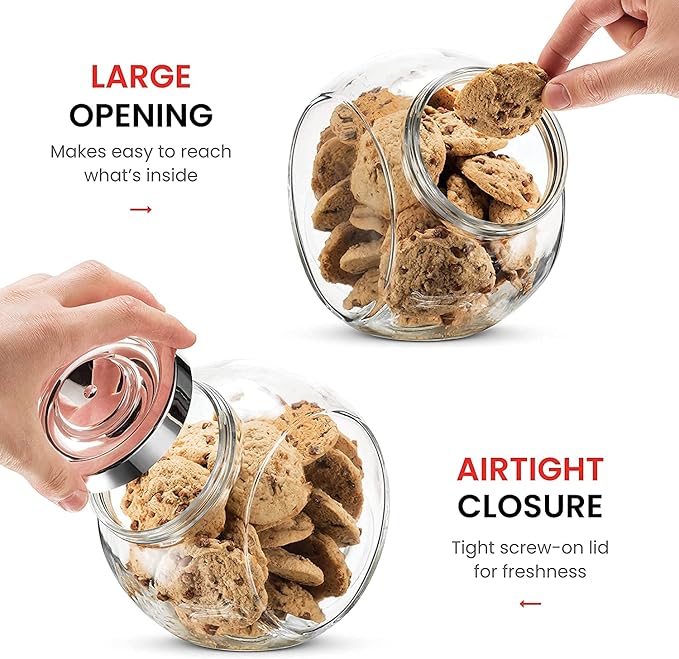 Bormioli Rocco Pandora Glass Candy Jar 75½-Ounce Cookie Jar with Plastic Airtight Seal Lid 2-Way Display, Bulk-Food Storage Jar for Snacks, Dry Food, Jelly Beans Canister, Apothecary Jars. (1 Jar)