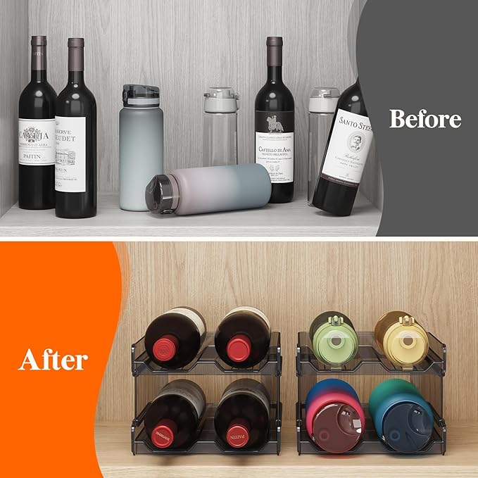 Lifewit Plastic Stackable Wine Rack for refrigerator, Cabinet, Countertop,Wine Bottle Holder, Water Bottle Organizer for Fridge, Pantry, Black, Hold 8 Bottles