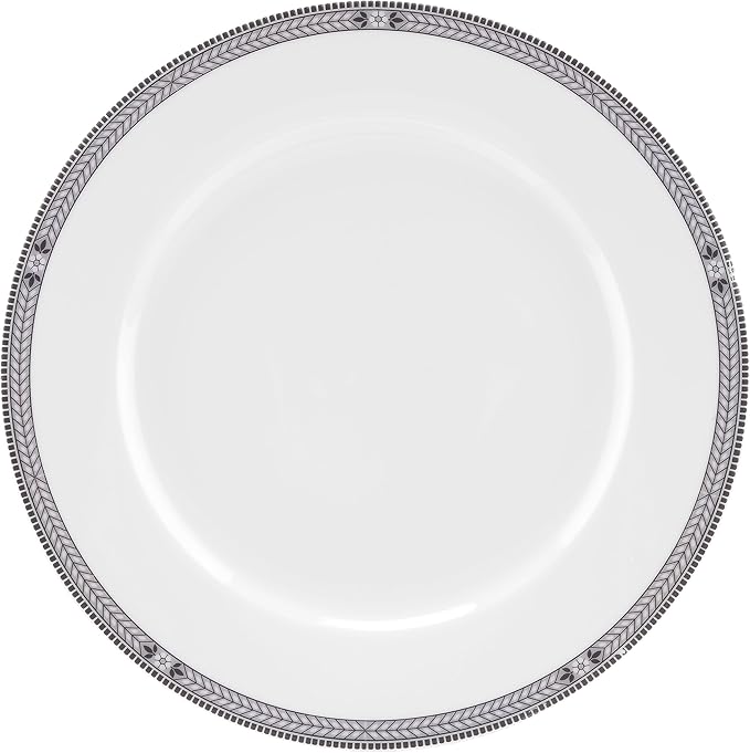 Portmeirion Home Vintage Chic 16 Piece Set - Porcelain Dinnerware with Art Deco Borders - 10.5" Dinner Plates, 7.5" Salad Plates, 5.5" Bowls, 11.5 Oz Mugs - Microwave & Dishwasher Safe Place Settings