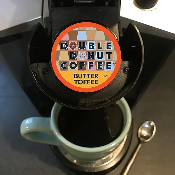 Double Donut Coffee Flavored Coffee Pods,Butter Toffee Coffee, Single Serve Medium Roast Coffee for Keurig K Cups Brewers, 24 Count