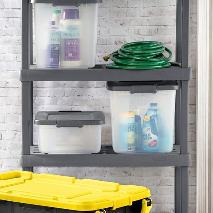 Sterilite 12-Pack ShelfTote, Clear Plastic Storage Bins with Lids, 25 Quart, Gray - Stackable Organizing Container Boxes for Closet, Bathroom, and Office