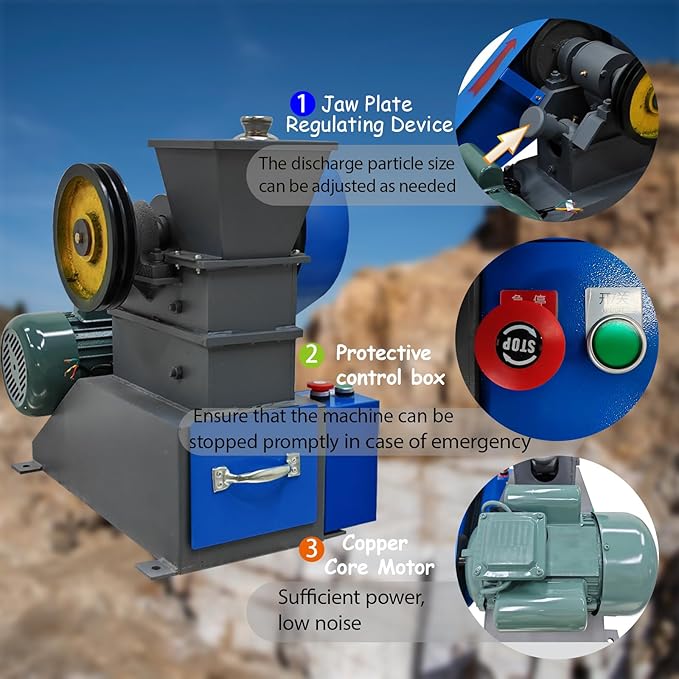 Rock Crusher 220V Mini Jaw Crusher Can Crusher Steel Stone Grinder Industrial Shredder Rock Crusher Machine 2.2KW Ore Coal Stone Crushing Machine 100x60 mm