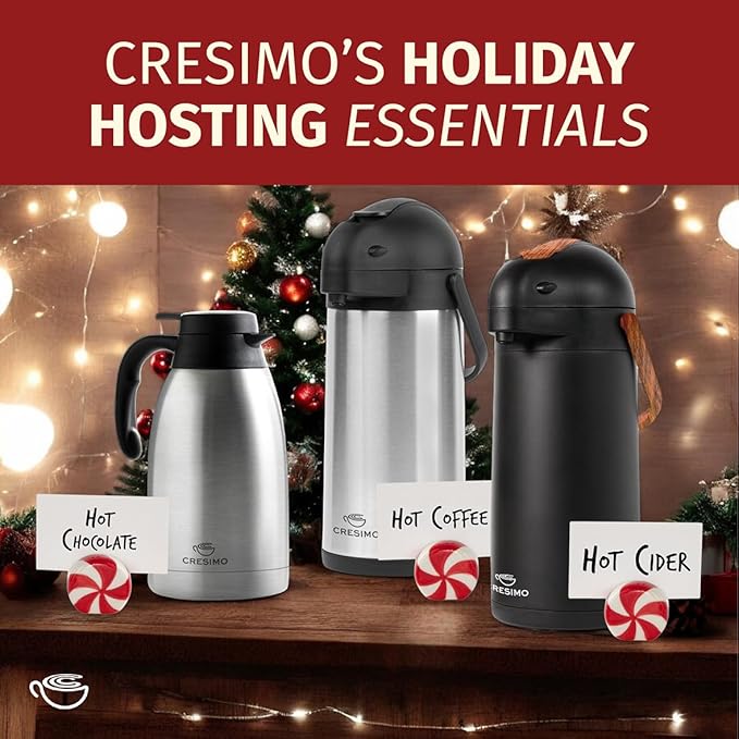 Thermal Coffee Carafe with Cleaning Brush - 68 oz / 2L, 24 Hours Cold or 12 Hours Hot Water Dispenser, Carafe for Hot Liquids - Insulated Stainless Steel Coffee Urn - Easy Use Tea Dispenser - Cresimo