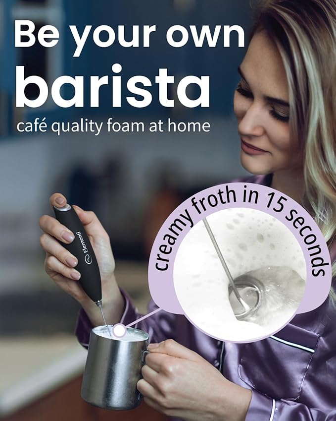 Elementi Milk Frother Handheld - Electric Coffee Mixer for Lattes, Cappuccinos and Cold Foam - Compact Drink Frother Wand for Barista-Style Beverages (Yellow)